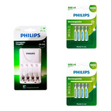 Kit Carregador De Pilhas Philips + 8 Pilhas Aaa Recarregavel