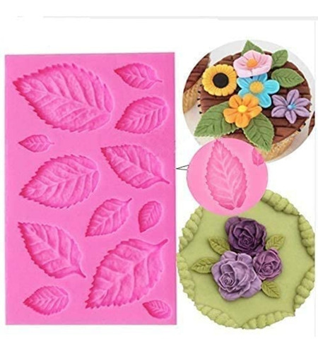 Molde De Silicona Hojas Para Rosas Árbol Fondant Porcelana T