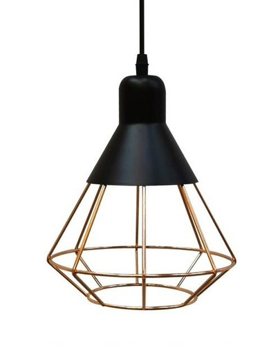 Lámpara Colgante Moderna Art Deco Cono Negra Jaula Cobre