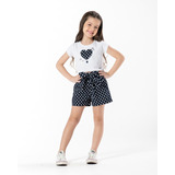 Conjunto Infantil Feminino Short Algodão Poá Verão 345726