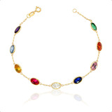 Pulseira Ouro 18k 750 Pedras Ovais 7mm Com 18cm