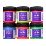 Tinta Facial Fluorescente Maquiagem C/6 + Pincel Color Make 