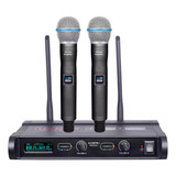 Microfone Sem Fio Preto Duplo Mao Ksr Pro 3000 Uhf Metal