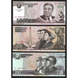 Grr-set De 3 Billetes Corea Del Norte 1992-2012