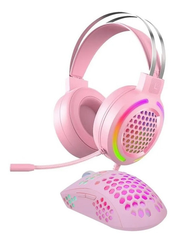 Combo Gamer Auriculares Y Mouse Luces Led Kit Nena Noga 4201 Color Rosa Color De La Luz Rgb