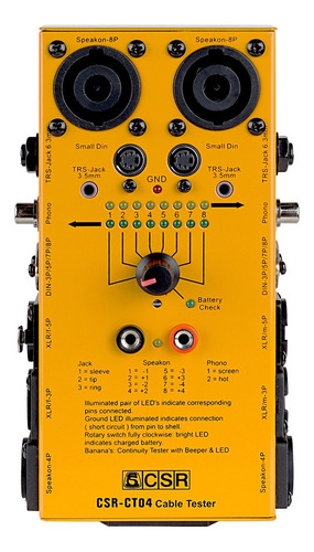 Testador De Cabos Csr Ct04 Teste Gnd P10 P2 Xlr Rca Speakon