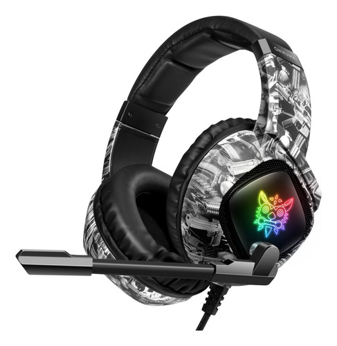 Headset Onikuma K19 Camuflado Cinza Com Luz Led Rgb