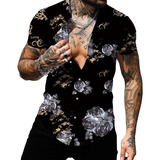 Camisa Manga Corta Para Hombre, Camisa Con Flores En 3d,