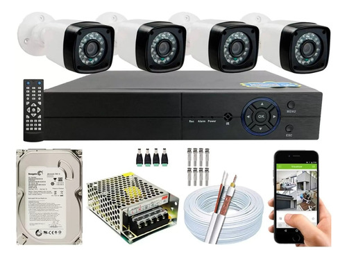 Kit Cftv 4 Câmeras Segurança 1mp 720p 20m Dvr Full Hd 4 Ch