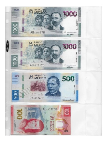 5 Micas Hojas B C W Para Billetes 4 Espacios 20 Billetes Std