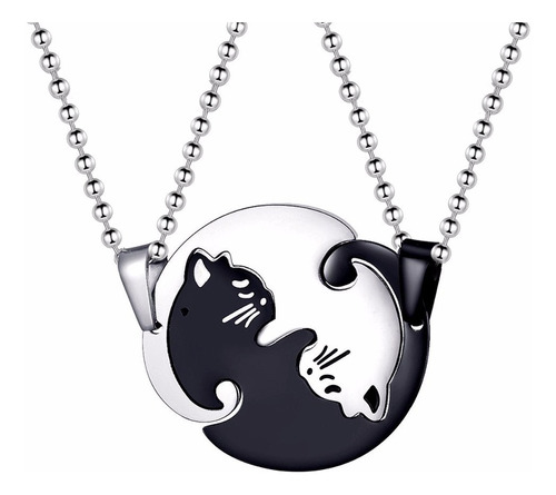 Originales Collares Pareja Yin Yang Gatos Acero Inox Cadena