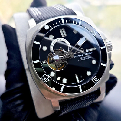 Reloj Automático Mecánico Para Hombre pagani design Lujoso y de Negocios, Esqueleto Skeleton, Impermeable 200m, Cristal de Zafiro, Corona a Rosca,luminoso, Japón NH39,Fondo y Correa Negras PD-1736 | Meses sin interés