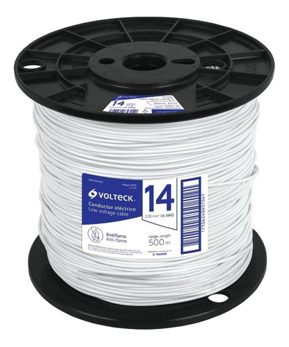 Cable Thhw-ls, 14 Awg, Blanco, Bobina 500 M, Volteck 40112