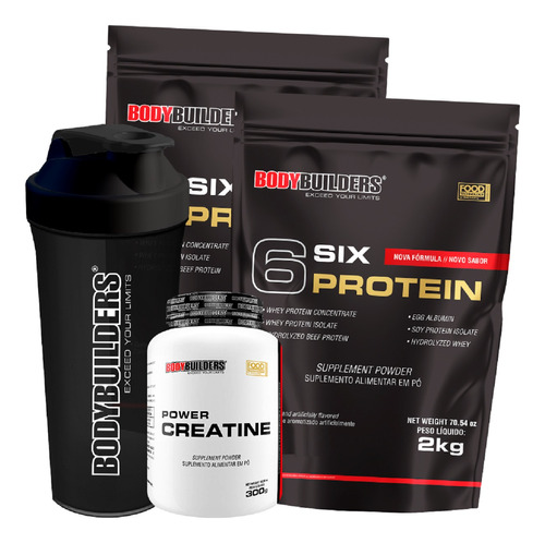 Kit 2x Whey Six Protein 2kg + Creatina 300g + Coqueteleira 