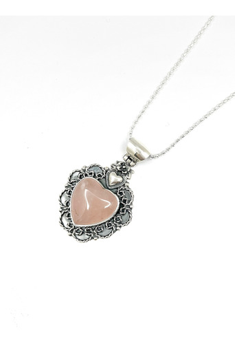 Dije Corazón Cuarzo Rosa En Plata Fina Ley .925