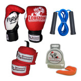 Kit Vendas 3,5mts + Guantes Furia + Soga + Bucal Kick Boxing