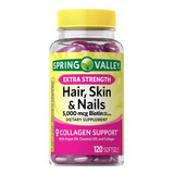 Hair Skin Nails 120 Softgels + 5,000 Mcg Biotin + Colágeno!!
