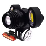 Kit Farol Bike 3 Focos Led E Sinalizador Recarregável Mtb