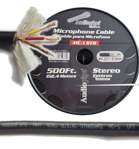 5 M Cable Microfono 6mm Diametro Estereo Audiopipe Mc1
