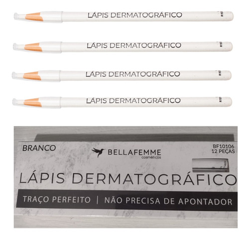 12 Lapis Sobrancelha Completo Profissional Bellafemme Branco