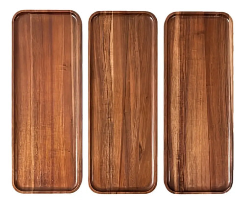 Juego De 3 Platos Y Bandejas De Madera Maciza De 11.8 Pulgad