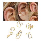 Kit 5 Brincos Piercings Pressão Ouro Prata Estrela E Argola