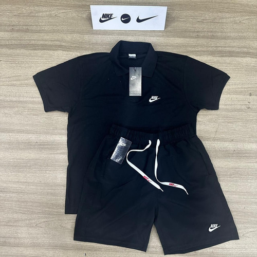 Kit Conjunto Nike Camisa Polo Bordada Bermuda Tectel Premium