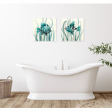 Peces Acuarela Verde Sala/baño Cuadros Decorativos Canvas