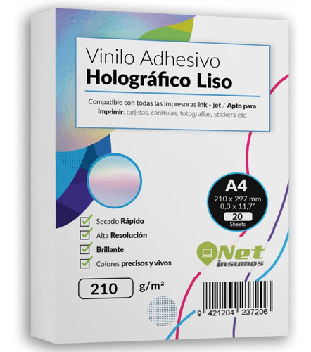 Vinilo Adhesivo Tornasol Holografico A4 210gr Pack 20 Hojas