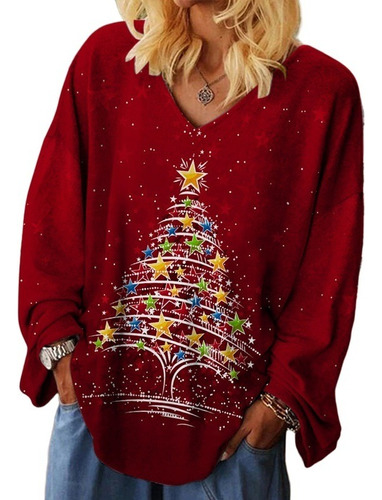 T Camiseta De Manga Larga Con Estampado De Árbol De Navidad