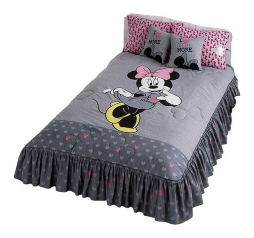 Edrecolcha Minnie Gris Matrimonial C/sábanas Y Cortinas 