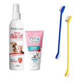 Kit Creme Dental Escovas Pet Spray Bucal Caes Gatos Morango