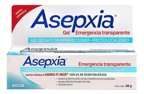 Asepxia Gel Emergencia Transparente 28grs Momento De Aplicación Día/noche Tipo De Piel Grasa