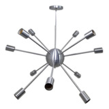 Lustre Luminária Pendente Sputnik Atomo 12 Hastes Prata Sala Estar Jantar Varandas Balcão Area Gourmet Bares Barbearias