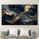 Cuadro Abstracto Dorado Azul Elegante Sala Canvas 120x60