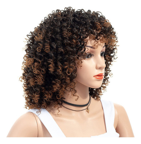 Peluca For Mujer, Pelo Corto, Afro, Rizado, Mezcla De Canas