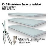 Kit 3 Prateleiras De Mdf 60x20 Suporte Invisível Decoração