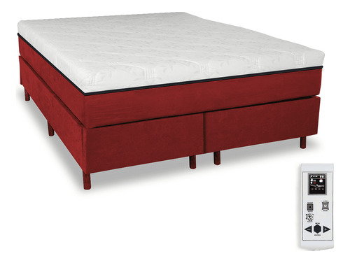 Eco New Colchões Magnético King 1,93m X 2,03m Massageador Energia Bio Quantica Infravermelho Antigermes Com Cama Box Cor Bordô