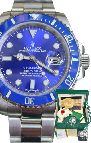 Relogio Rolex Submariner Azul Smurf Base Eta 3035 C/ Caixa