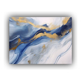 75x50cm Cuadro Abstracto En Tinta Blanco Azul Oro Flores