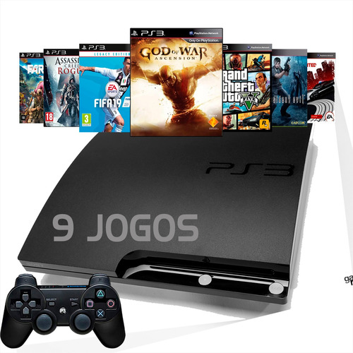 Ps3 Slim + Gta5 + Fifa 19 + Far Cry 4 + God Of War Ascension