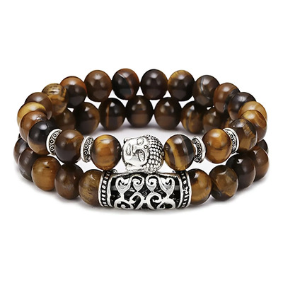 Set Pulseras Buda Unisex De Piedras Naturales Howlita Ojo De Tigre 2 Piezas 5 Cm 19 Cm