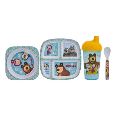 Vajilla 4 Pzas Masha Y El Oso Plato Con Divisiones Melanina Color Blanco | Meses sin interés