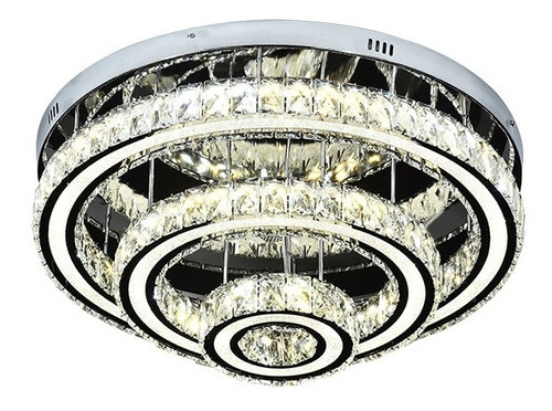 Lustre Cristal Plafon Redondo Espelhado Aliança Led 90w 60cm Cor Cromado/transparente 110v/220v