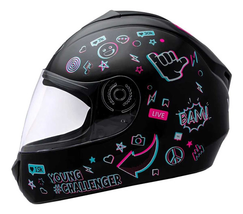 Capacete Fechado Moto Infantil Fly Young Live Preto Brilhant