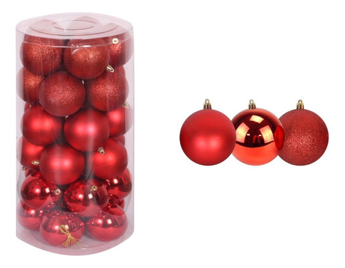 Set De 30 Esferas Navideñas Plástico En Tubo De 30 Pz/ N°6