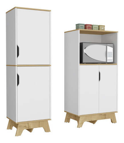 Mueble Microo + Alacena De Cocina 2p - Blanco/duna