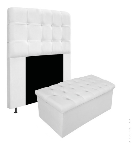 Kit Cabeceira Calçadeira Baú Mel 90cm Solteiro Suede Branco