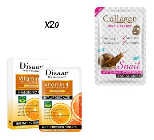 20u X Mascarillas Faciales Vitamina C &  Collagen Snail