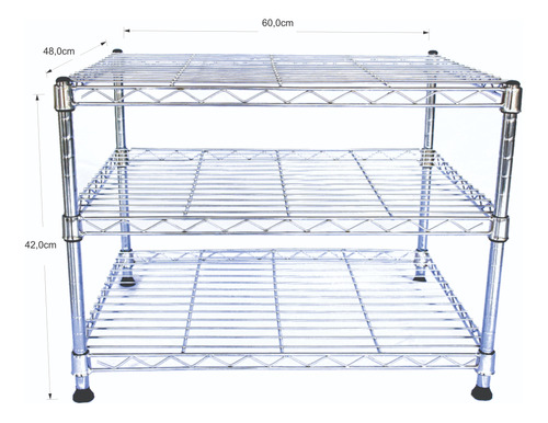 Estante De Aço Preta Com 3 Prateleiras Rack Aramado 1032